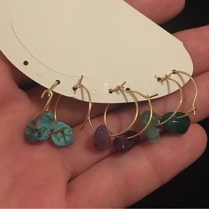 Mini Natural Stone Fashion Hoop Earrings